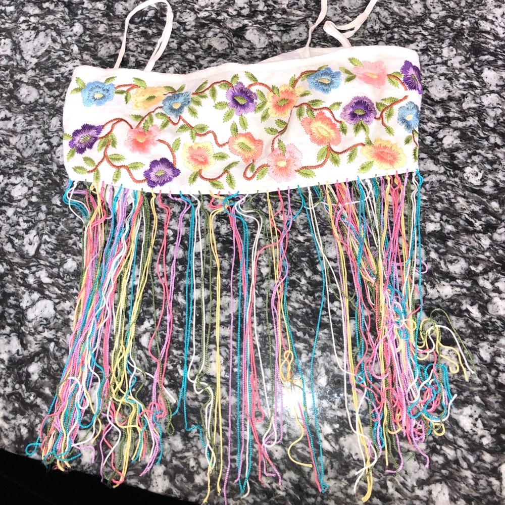 Majorelle rainbow fringe top